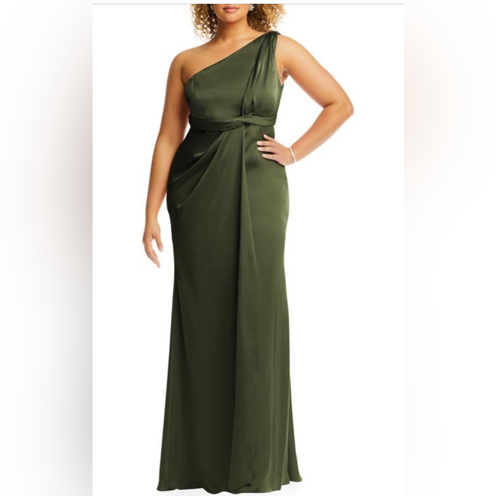 Dessy Collection Olive One Shoulder Dress